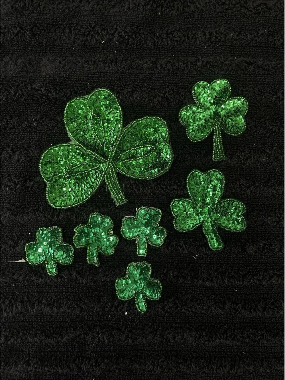 Sequin Shamrock Applique Patch Lo- Clover Good Luck Badge
